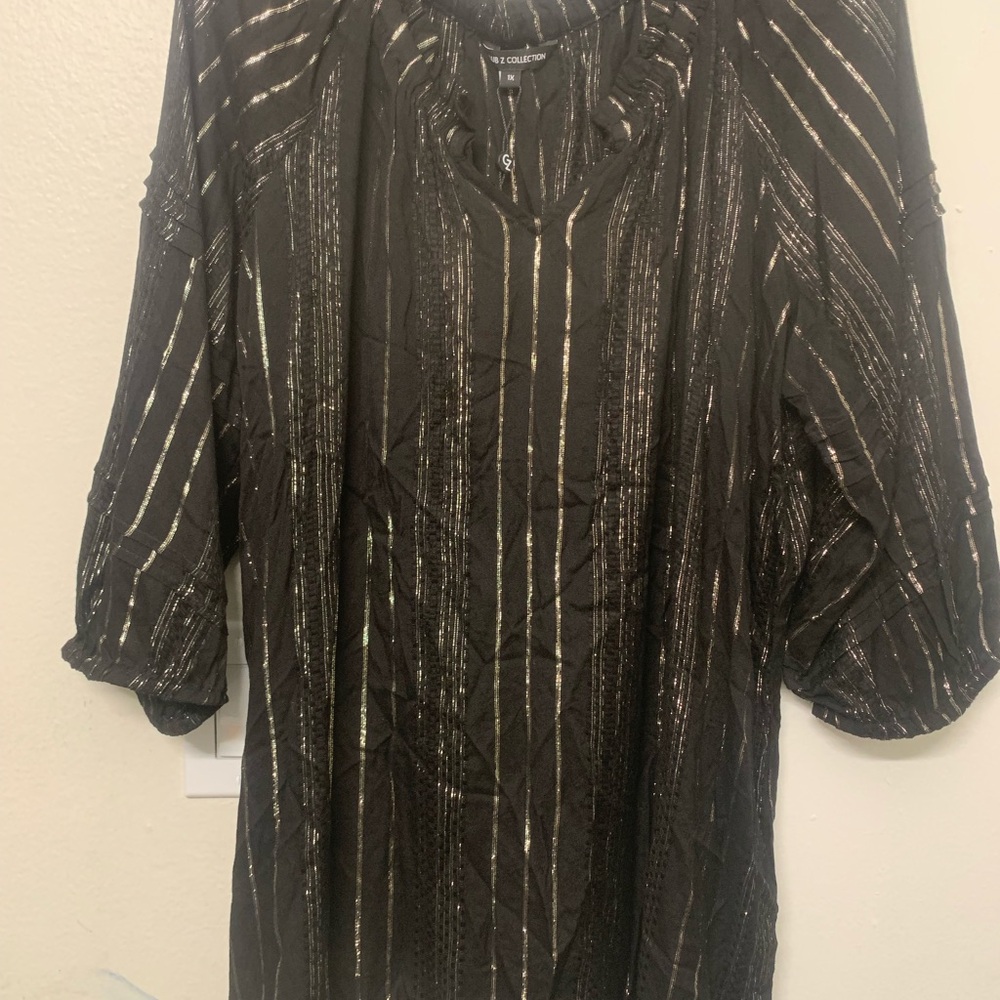 IC COLLECTION Black Tunic with Metallic Gold Stripes